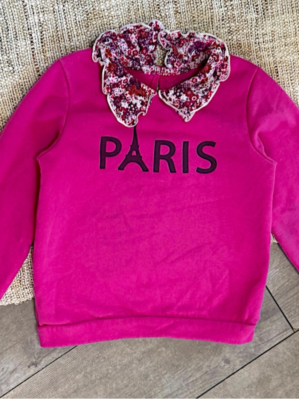 Garanimals Hot Pink Paris Pullover with Floral Ruffle Collar Little Girl Sz 5 - Picture 2 of 16